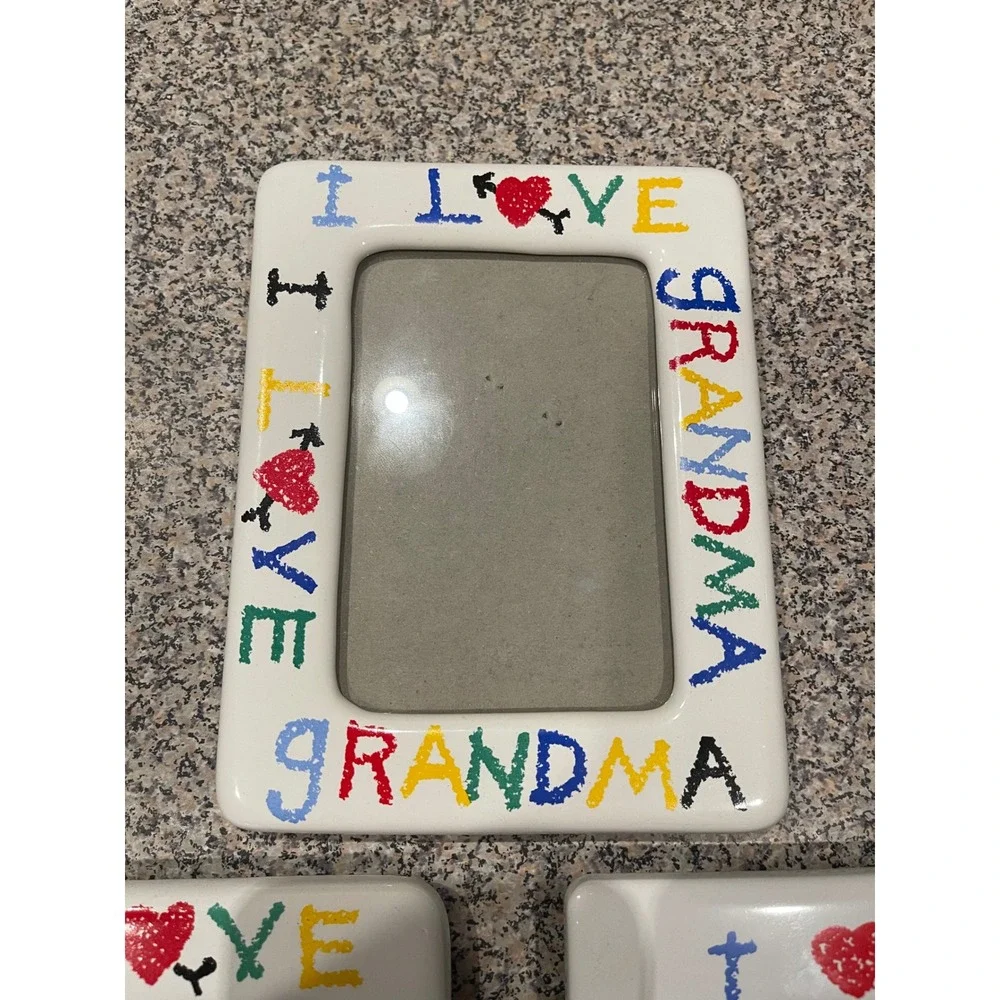 Vintage 1988 LVC Ceramic Picture Frames Set I Love Mommy Grandma Grandpa 3pc